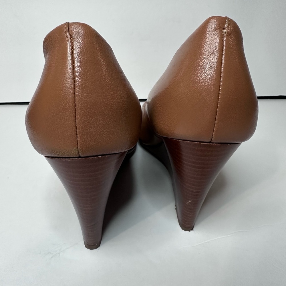 Tory Burch Women's Brown Leather Wedges Sz.8.5 - Picture 3 of 9